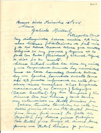 [Carta] 1945 nov. 16, Buenos Aires, Argentina [a] Gabriela Mistral, Petrópolis, Brasil