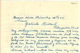 [Carta] 1945 nov. 16, Buenos Aires, Argentina [a] Gabriela Mistral, Petrópolis, Brasil