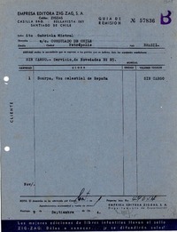 [Guía de despacho] 1944 sept. 9, Santiago, Chile [a] Gabriela Mistral, Petrópolis, Brasil