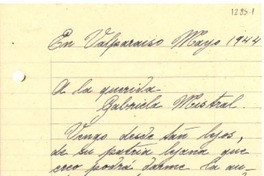 [Carta] 1944 mayo, Valparaíso, Chile [a] Gabriela Mistral