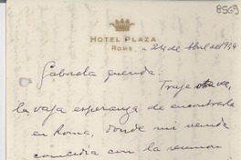 [Carta] 1934 abr. 24, [Roma] [a] Gabriela Mistral