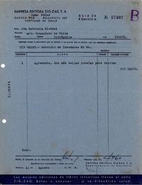 [Recibo] 1944 ago. 11, Santiago [a] Gabriela Mistral, Petrópolis