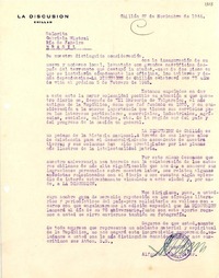 [Carta] 1944 nov. 27, Chillán, Chile [a] Gabriela Mistral, Río de Janeiro, [Brasil]