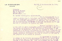 [Carta] 1944 nov. 27, Chillán, Chile [a] Gabriela Mistral, Río de Janeiro, [Brasil]