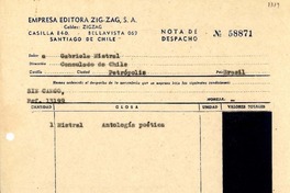 [Guía de despacho] 1944 nov. 27, Santiago, Chile [a] Gabriela Mistral