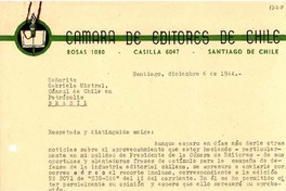 [Carta] 1944 dic. 6, Santiago, [Chile] [a] Gabriela Mistral, Petrópolis, Brasil