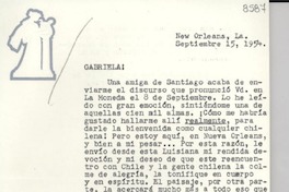 [Carta] 1954 sept. 15, New Orleans, [Estados Unidos] [a] Gabriela Mistral