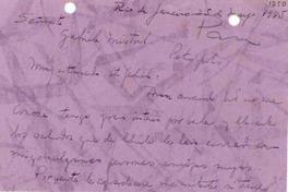 [Tarjeta] 1945 mayo 25, Rio de Janeiro, [Brasil] [a] Gabriela Mistral, Petrópolis, [Brasil]