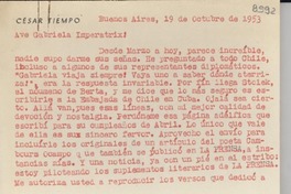 [Carta] 1953 oct. 19, Buenos Aires [a] Gabriela Mistral
