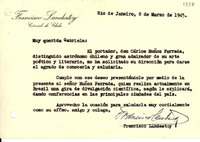 [Tarjeta] 1945 mar. 8, Río de Janeiro [a] Gabriela Mistral
