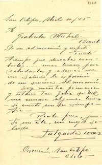 [Carta] 1945 abr. 1, San Felipe, [Chile] [a] Gabriela Mistral, Petrópolis