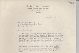 [Carta] 1952 July 28, [Manila, Filipinas] [a] Gabriela Mistral, Nápoles, Italia