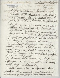 [Carta] 1951 août 5, Atenas, [Grecia] [a] Gabriela Mistral]