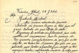 [Carta] 1945 abr. 24, Vicuña, [Chile] [a] Gabriela Mistral