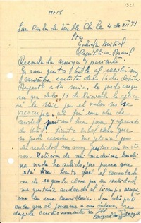 [Carta] 1944 dic. 4, San Carlos de Ñuble, Chile [a] Gabriela Mistral, Rio de Janeiro