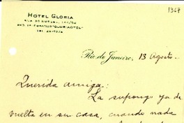 [Carta] [1945?] ago. 13, Rio de Janeiro, [Brasil] [a] [Gabriela Mistral]