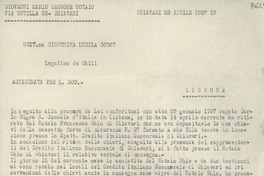 [Carta] 1937 abr. 23, Chiavari, [Italia] [a] Lucila Godoy, Lisboa