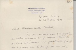 [Carta] 1946 feb. 26, Londres, [Inglaterra] [a] Gabriela Mistral