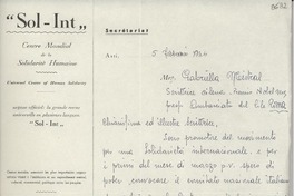 [Carta] 1946 febbr. 5, Asti, [Italia] [a] Gabriela Mistral, Roma