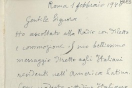 [Carta] 1946 febbr. 1, Roma [a] Gabriela Mistral