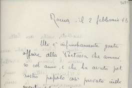 [Carta] 1946 febbr. 2, Roma [a] Gabriela Mistral