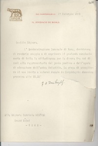 [Carta] 1946 febbr. 1, Roma [a] Gabriela Mistral, Roma