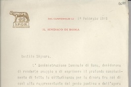 [Carta] 1946 febbr. 1, Roma [a] Gabriela Mistral, Roma