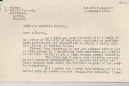 [Carta] 1946 Aug. 12, Guildford, England [a] Gabriela Mistral