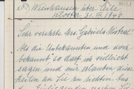 [Carta] 1948 mar. 31, Wienhausen ueber Celle, [Alemania] [a] Gabriela Mistral