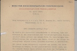 [Carta] 1949 abr. 22, Bükerburg, [Alemania] [a] Gabriela Mistral, Santa Barbara, Californien, [EE.UU.]