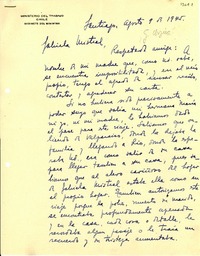 [Carta] 1945 ago. 9, Santiago [a] Gabriela Mistral
