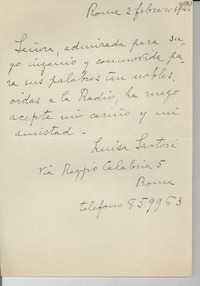 [Carta] 1946 feb. 2, Roma [a] Gabriela Mistral