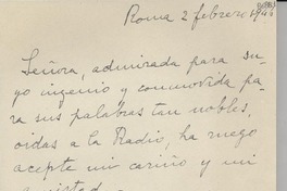 [Carta] 1946 feb. 2, Roma [a] Gabriela Mistral