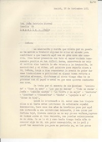 [Carta] 1951 nov. 16, Munich, [Alemania] [a] Gabriela Mistral, Rapallo, Italia