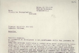 [Carta] 1952 feb. 12, Hessen, Germania [a] Gabriela Mistral, Rapallo, [Italia]