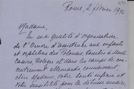 [Carta] 1946 févr. 2, Roma [a] Gabriela Mistral