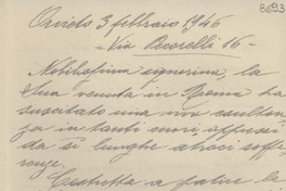 [Carta] 1946 febbr. 3, Orvieto, [Italia] [a] Gabriela Mistral