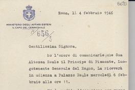 [Carta] 1946 febbr. 4, Roma [a] Gabriela Mistral, Roma