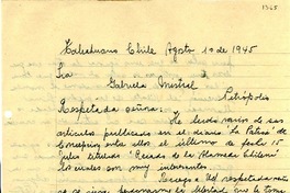 [Carta] 1945 ago. 1, Talcahuano, Chile [a] Gabriela Mistral, Petrópolis