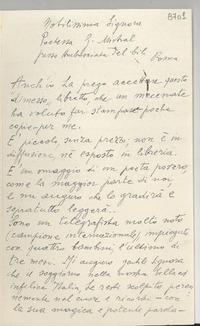 [Carta] 1946 febbr. 6, Roma [a] Gabriela Mistral, Roma