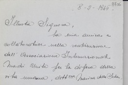 [Carta] 1946 febbr. 8, Roma [a] Gabriela Mistral