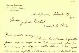 [Carta] [1945?] sept. 27, Río de Janeiro, [Brasi] [a] Gabriela Mistral, [Brasil]