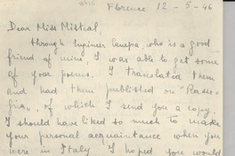 [Carta] 1946 mayo. 12, Florence, [Italia] [a] [Gabriela] Mistral