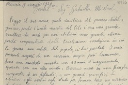 [Carta] 1946 magg. 18, Marsala, Sicilia, [Italia] [a] Gabriella [i.e. Gabriela] Mistral