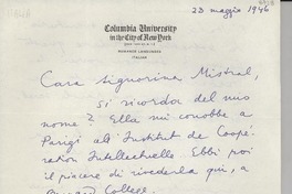 [Carta] 1946 magg. 23, [New York, EE.UU.] [a] [Gabriela] Mistral