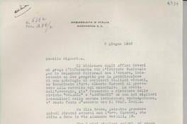 [Carta] 1946 giugno 6, Washington, D. C., [EE.UU.] [a] Gabriela Mistral, Los Angeles, Cal., [EE.UU.]
