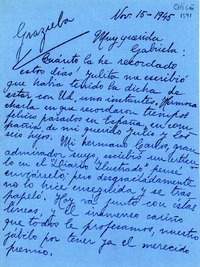 [Carta] 1945 nov. 15, Santiago [a] Gabriela Mistral