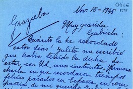 [Carta] 1945 nov. 15, Santiago [a] Gabriela Mistral