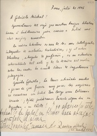 [Carta] 1946 jul., Roma, [Italia] [a] Gabriela Mistral