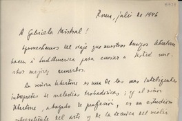 [Carta] 1946 jul., Roma, [Italia] [a] Gabriela Mistral